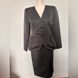 Vintage Slate Grey Peplum Blazer and Skirt Women’s Suit